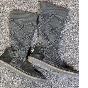 UGG Australia Lattice Cardy Charcoal Grey Knit Tall Boots 5879 Womens 8